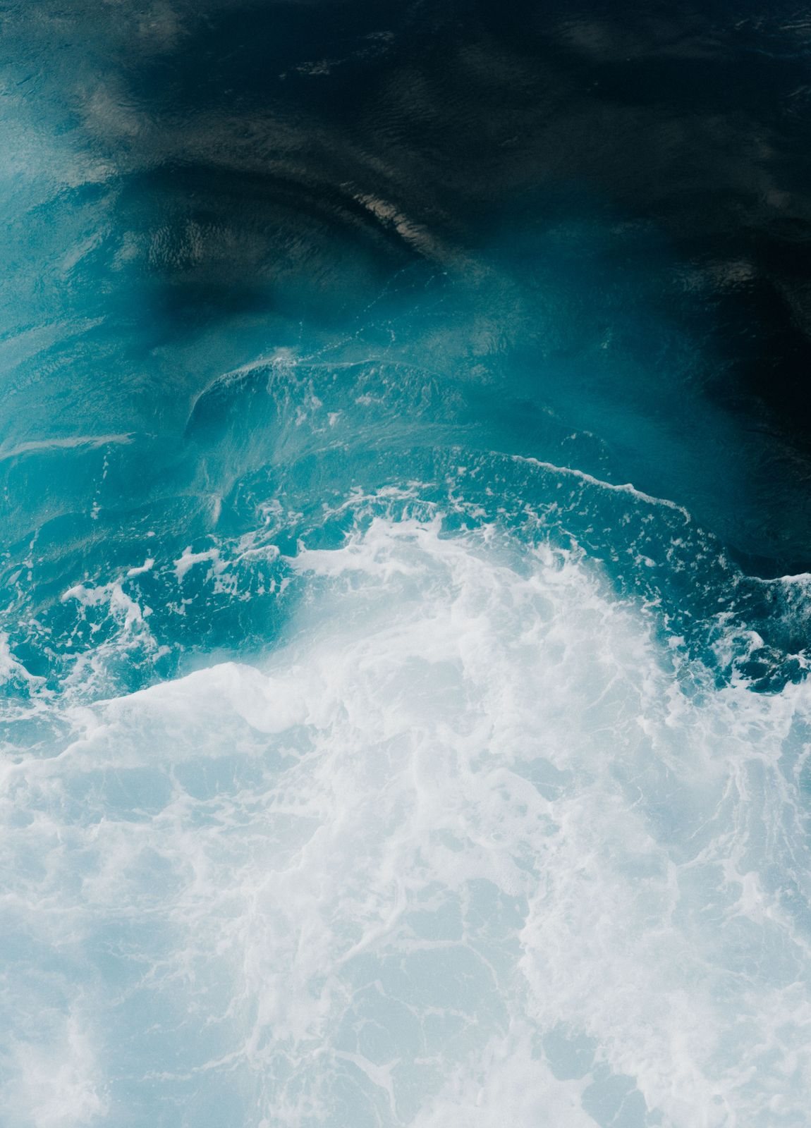 A wave breaking into white foam on deep blue water.